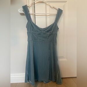 Blue velvet mini dress